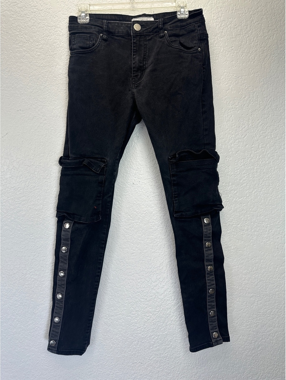 Men’s 30x30 Lifted Anchors Stretch Black Skinny Jeans Cargo Snap Streetwear